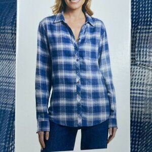 Weatherproof Vintage Blue Plaid Comfort Stretch Shirt Size S d0019